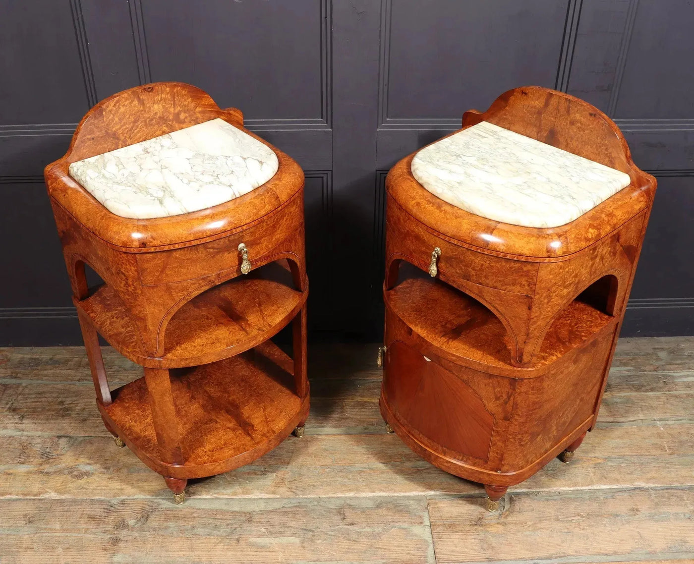 Pair of Art Nouveau Bedside Cabinets in Amboyna c1900