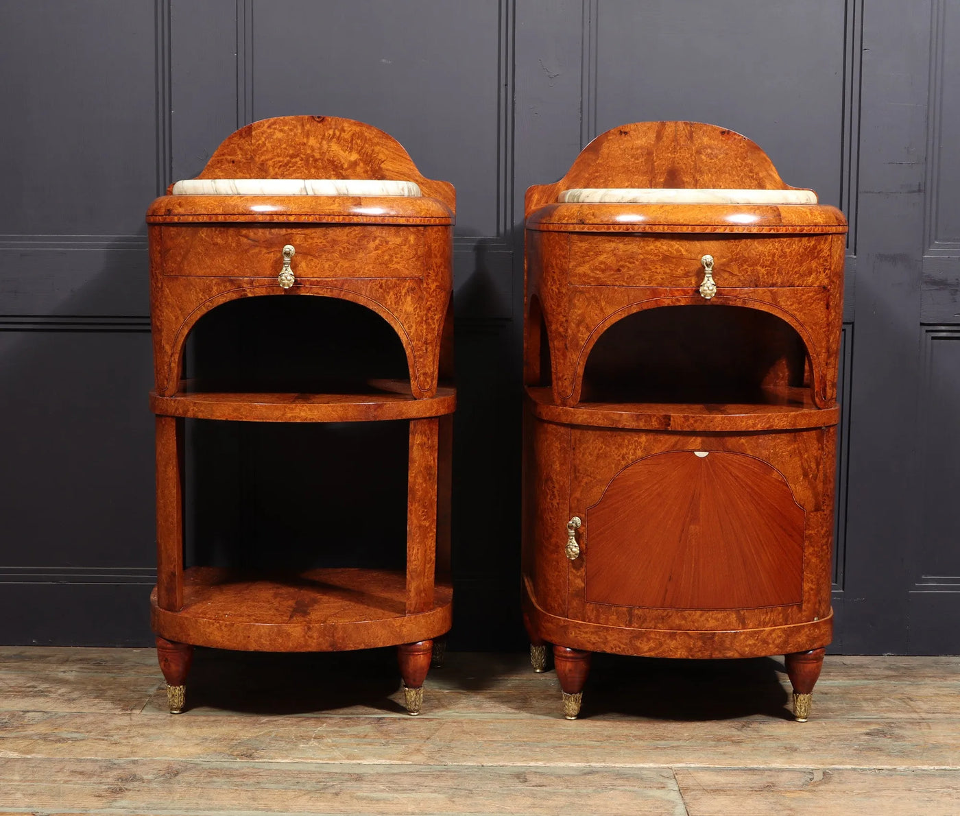 Pair of Art Nouveau Bedside Cabinets in Amboyna c1900