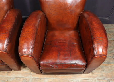 Pair of Moustache Back French Leather Club Armchairs