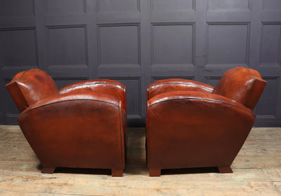 Pair of Moustache Back French Leather Club Armchairs