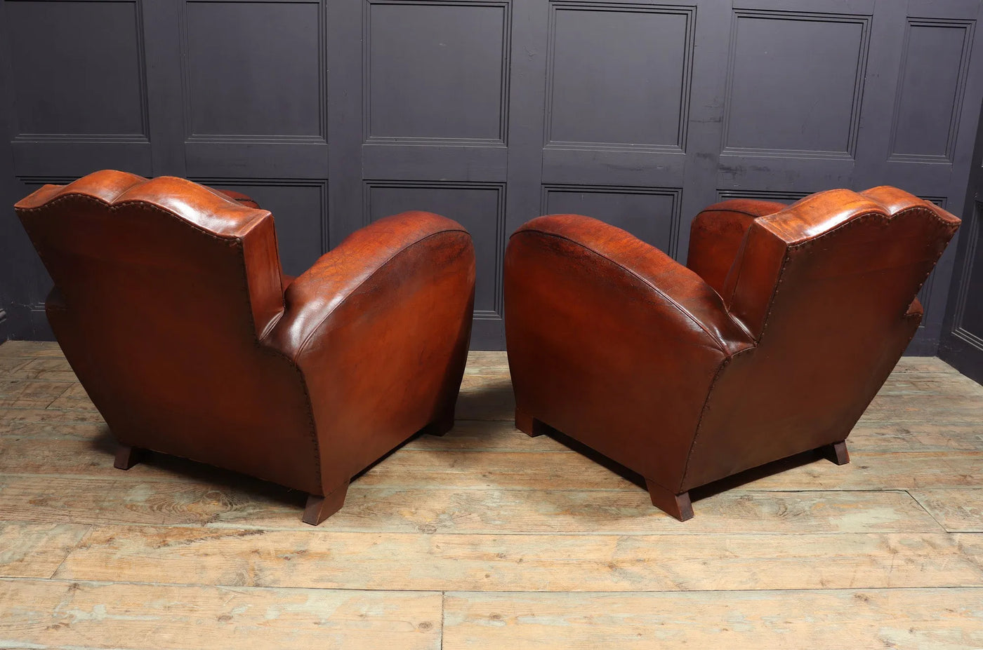 Pair of Moustache Back French Leather Club Armchairs