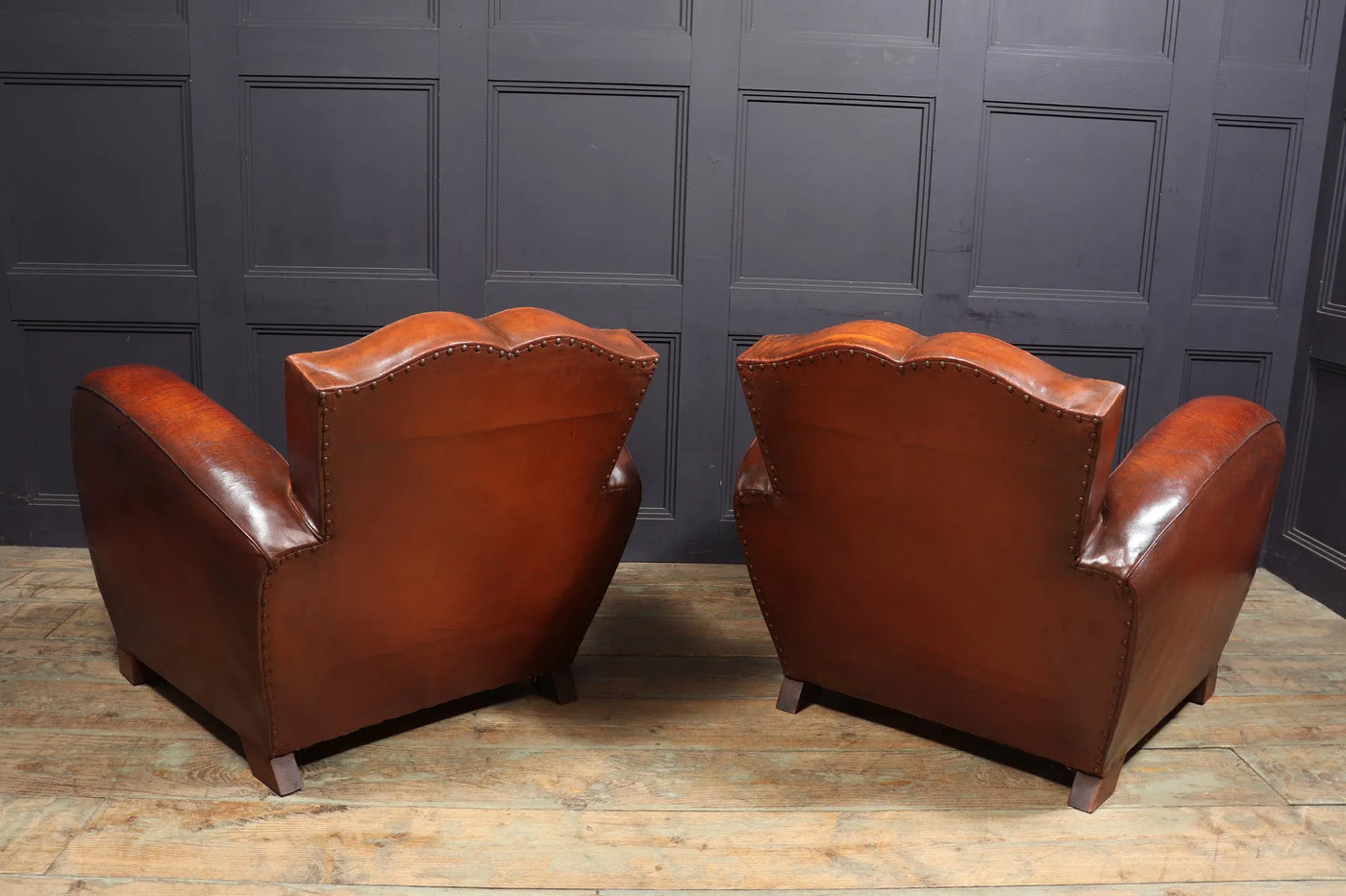 Pair of Moustache Back French Leather Club Armchairs