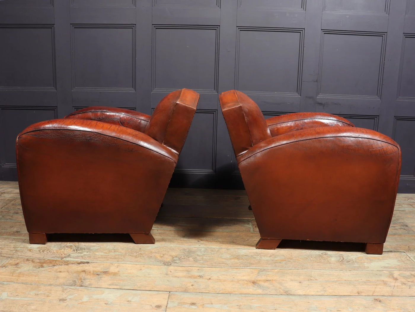 Pair of Moustache Back French Leather Club Armchairs