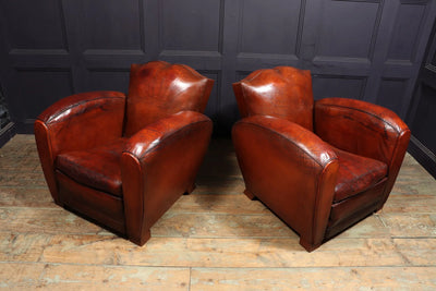 Pair of Moustache Back French Leather Club Armchairs