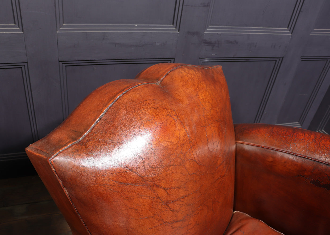 Pair of Moustache Back French Leather Club Armchairs