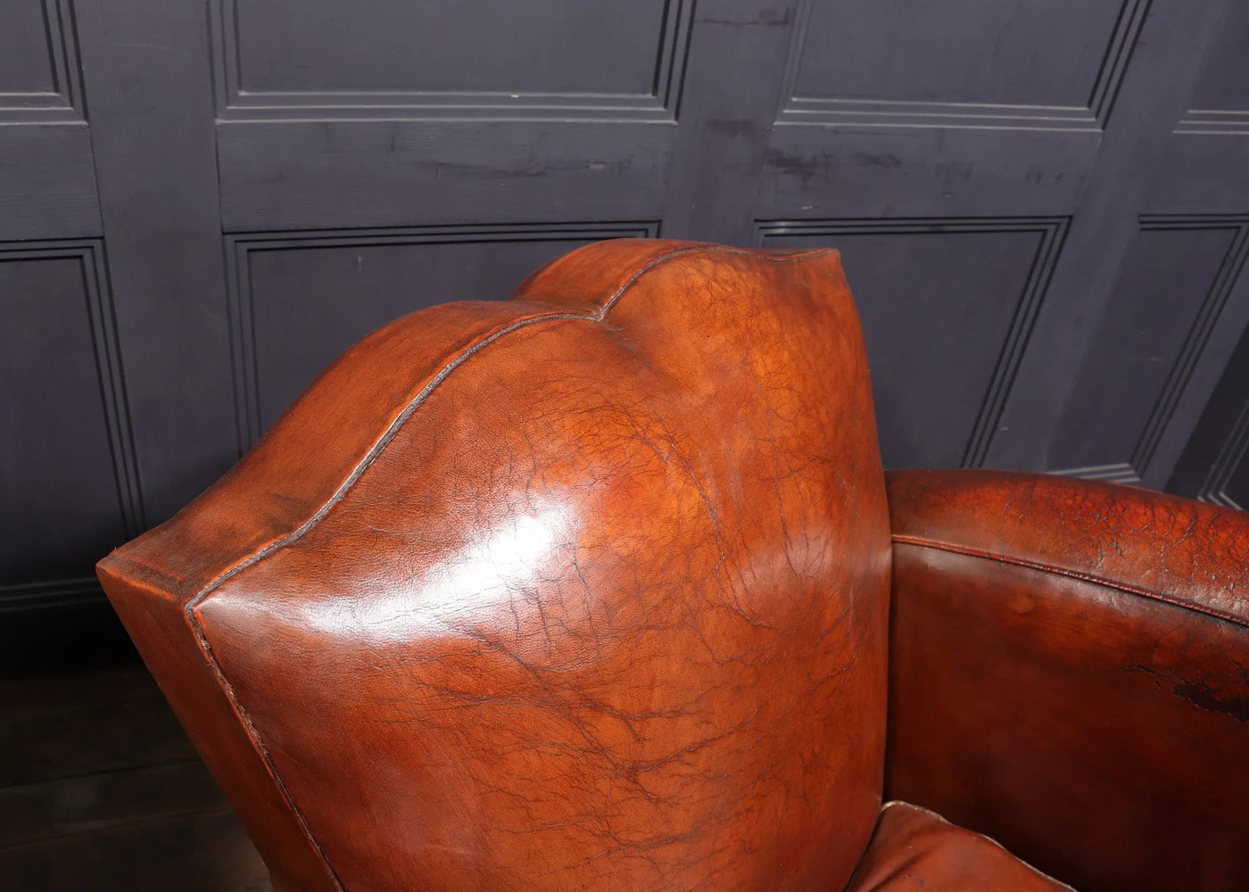 Pair of Moustache Back French Leather Club Armchairs