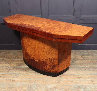French Art Deco Walnut Marquetry Console Table