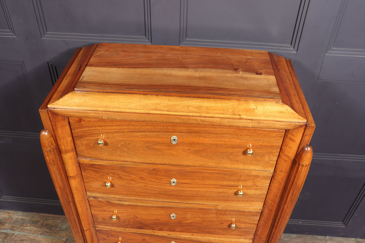 French Art Deco Tall Walnut Chest of Drawers