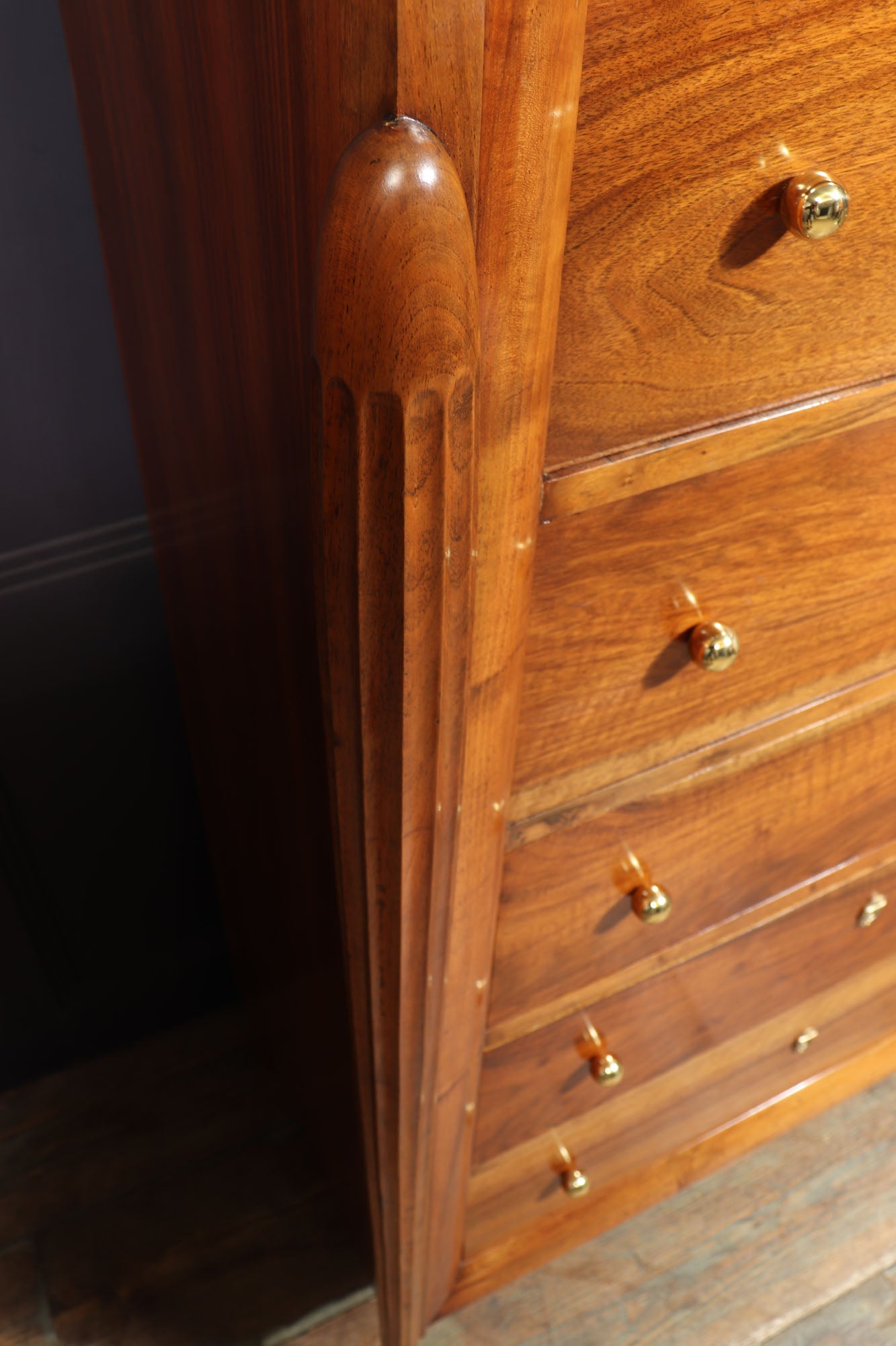 French Art Deco Tall Walnut Chest of Drawers