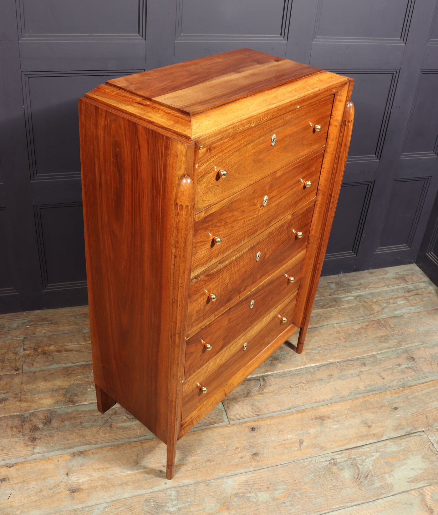 French Art Deco Tall Walnut Chest of Drawers