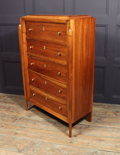 French Art Deco Tall Walnut Chest of Drawers