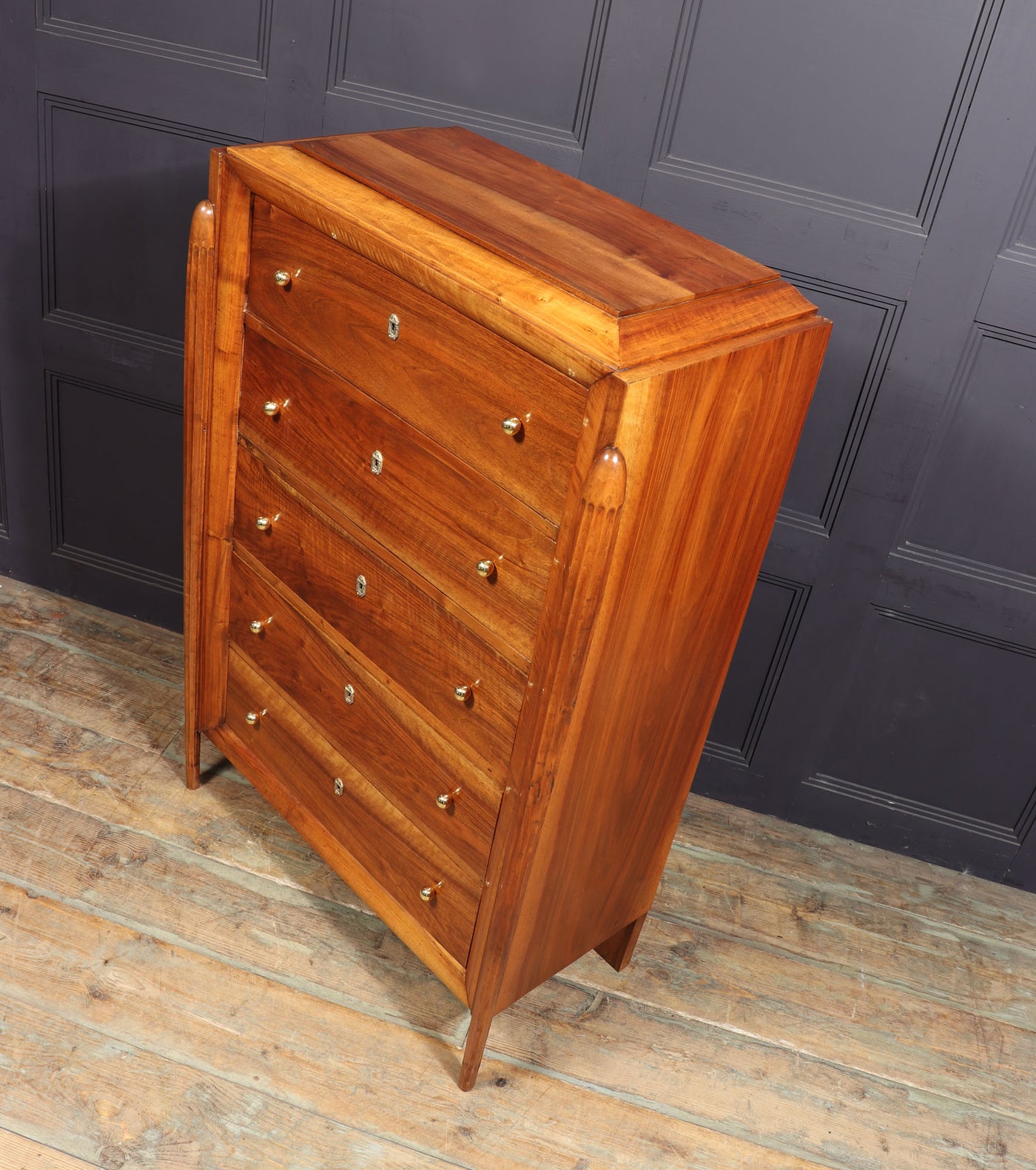 French Art Deco Tall Walnut Chest of Drawers