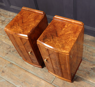 Pair of French Art Deco Bedside Cabinets in Amboyna