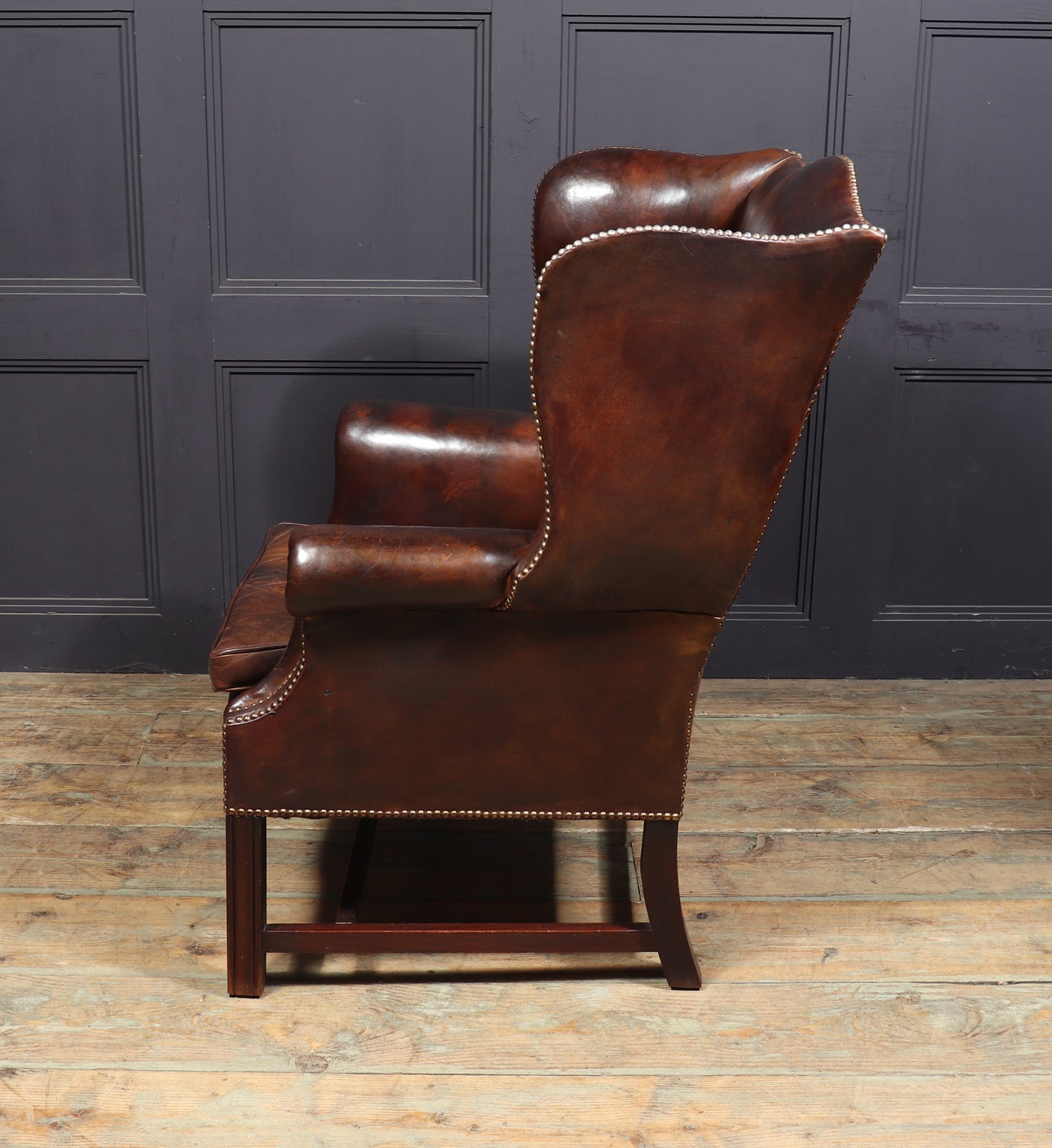 Vintage Brown Leather Wing Chair