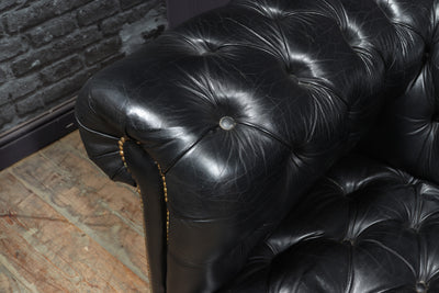 Black leather Buttoned seat Chesterfield Sofa
