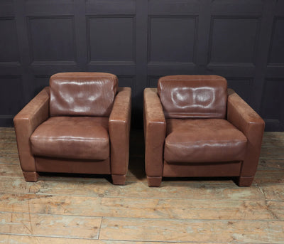 A Pair of Brown leather DS17 Armchairs by DeSede