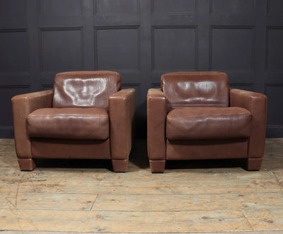 A Pair of Brown leather DS17 Armchairs by DeSede