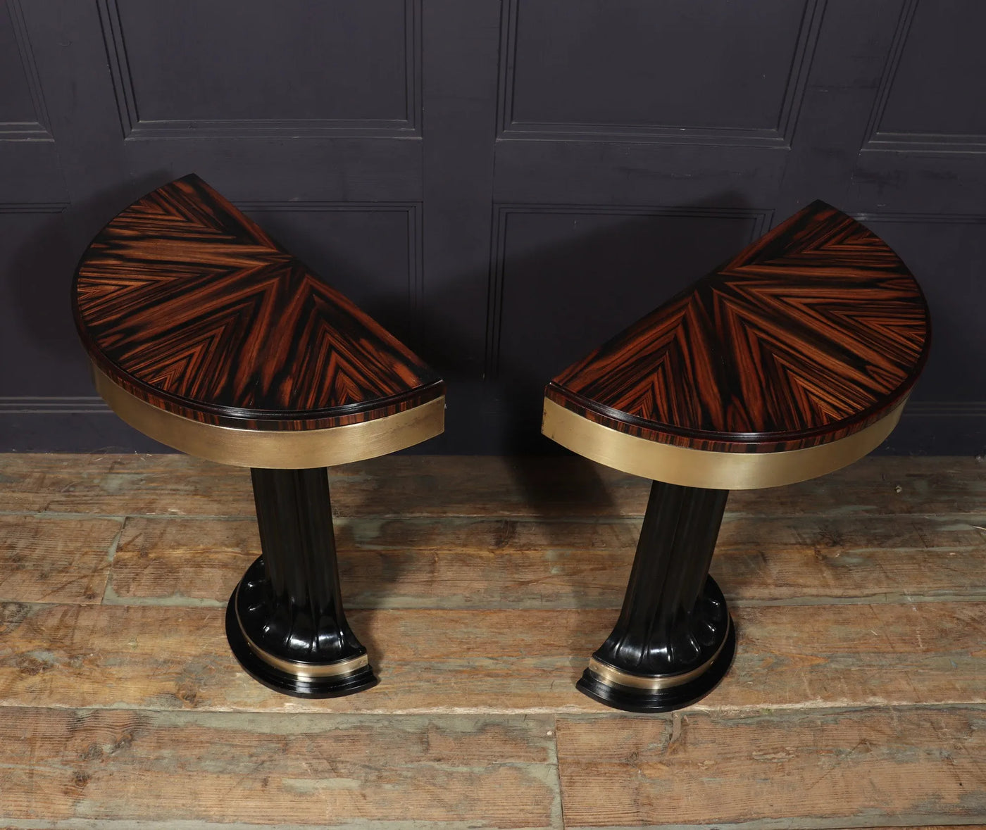 Pair of Italian Art Deco Console Tables in Macassar Ebony