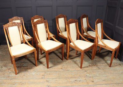 Set of 8 French Walnut Art Deco Dining Chairs