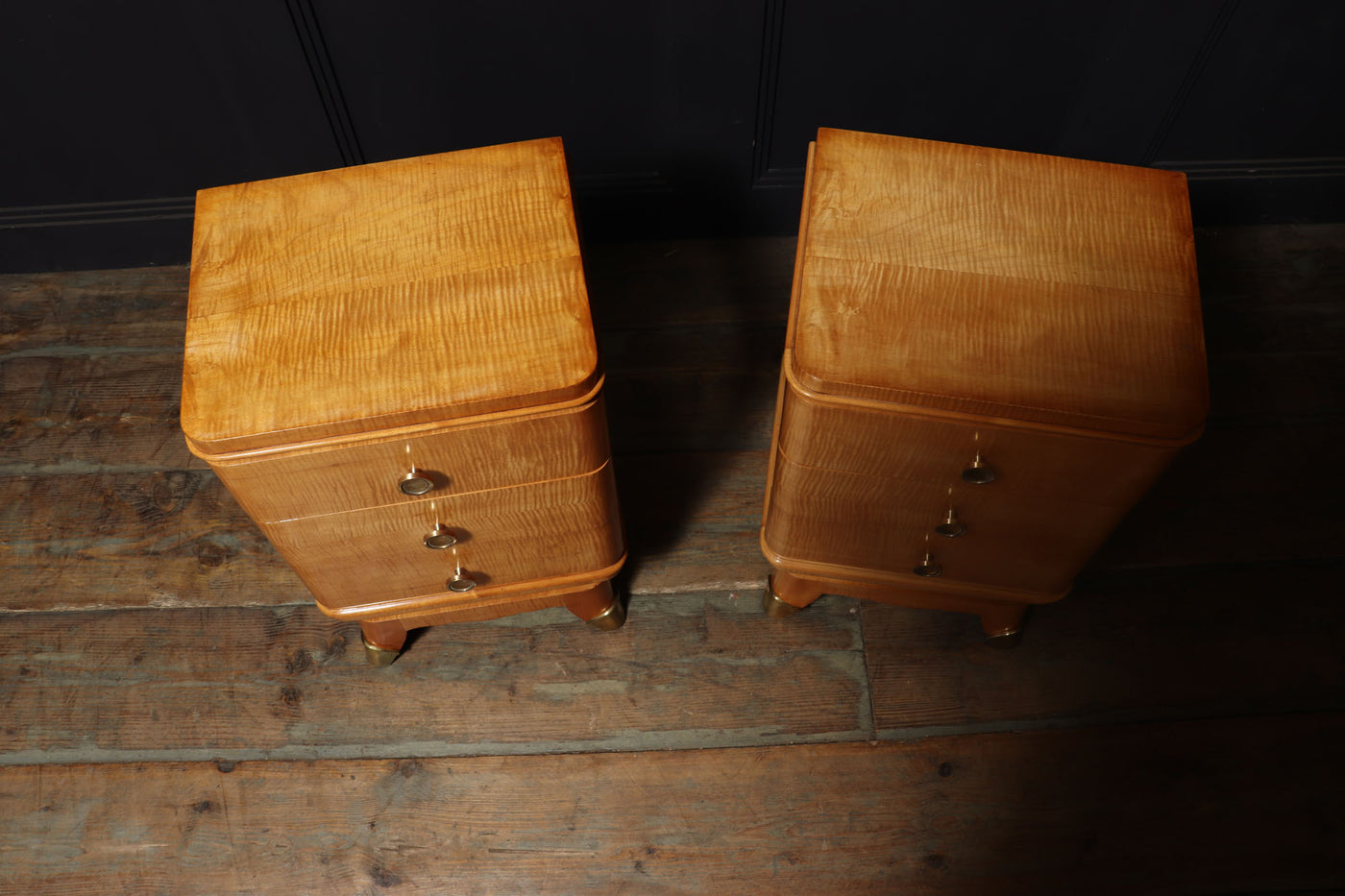 Pair of French Art Deco Bedside Chests in Sycamore