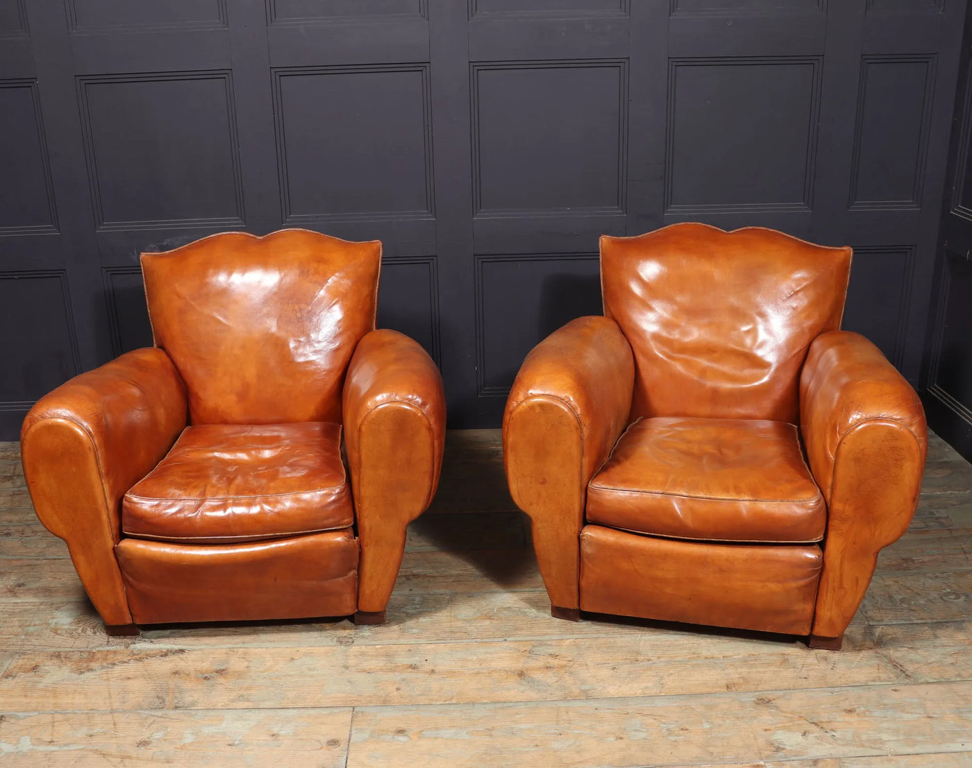 Pair of French Moustache back Club Armchairs