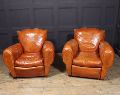 Pair of French Moustache back Club Armchairs