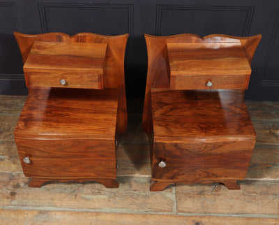 Pair of French Art Deco Walnut Bedside Cabinets