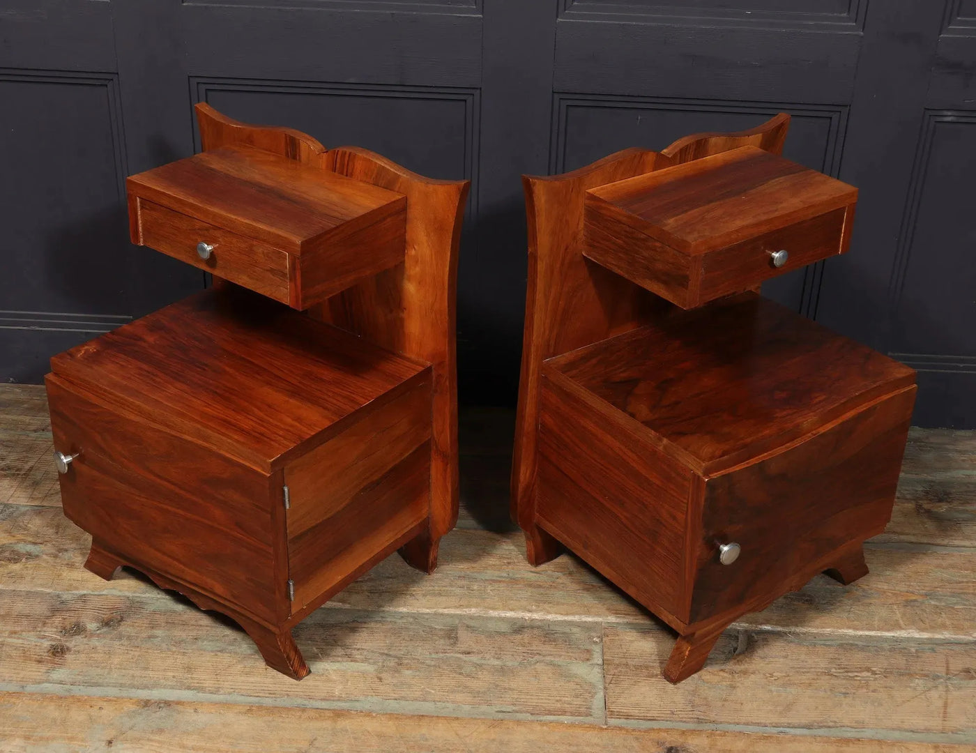 Pair of French Art Deco Walnut Bedside Cabinets