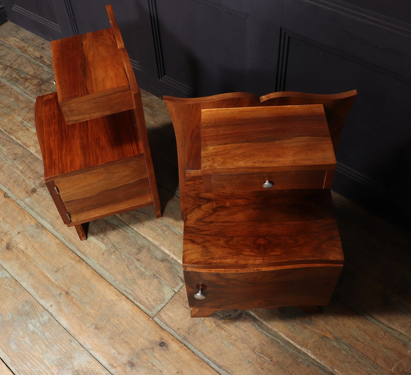 Pair of French Art Deco Walnut Bedside Cabinets