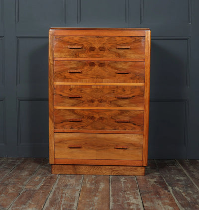 Large Art Deco Figured Walnut Chest of Drawers