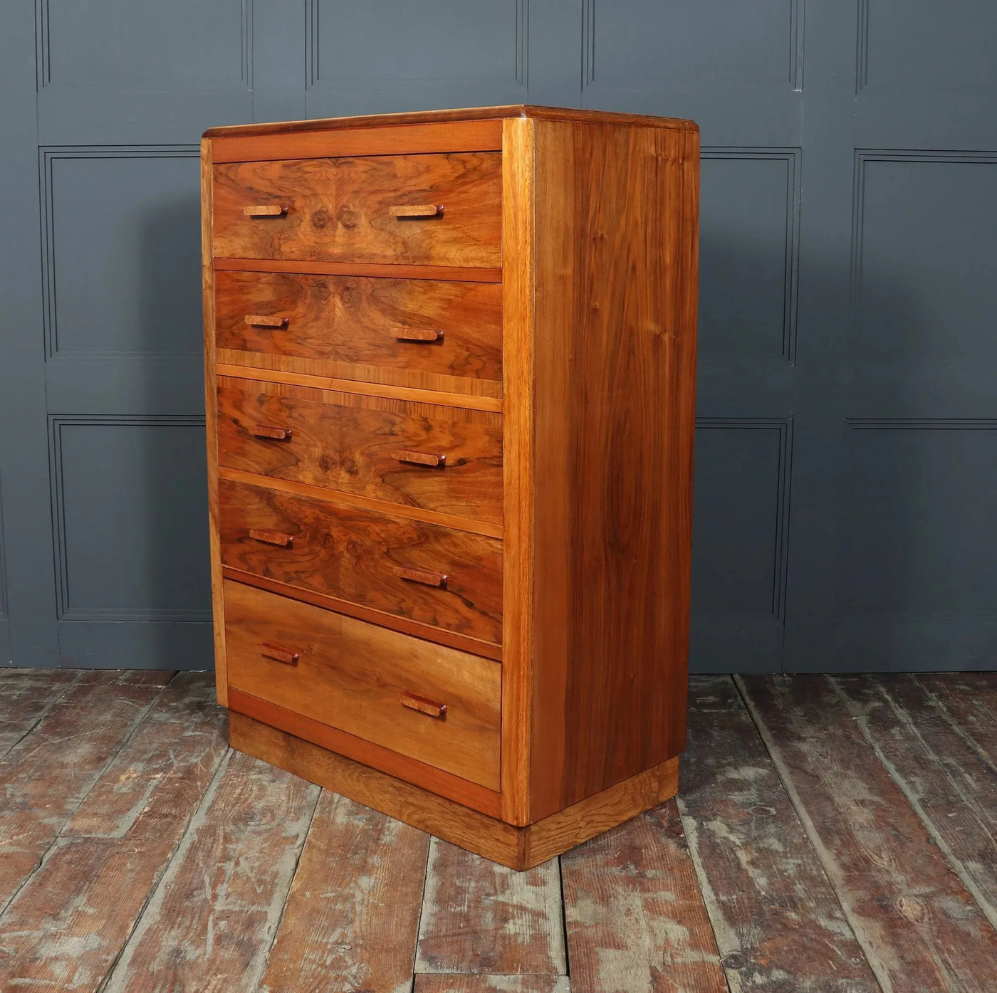 Large Art Deco Figured Walnut Chest of Drawers