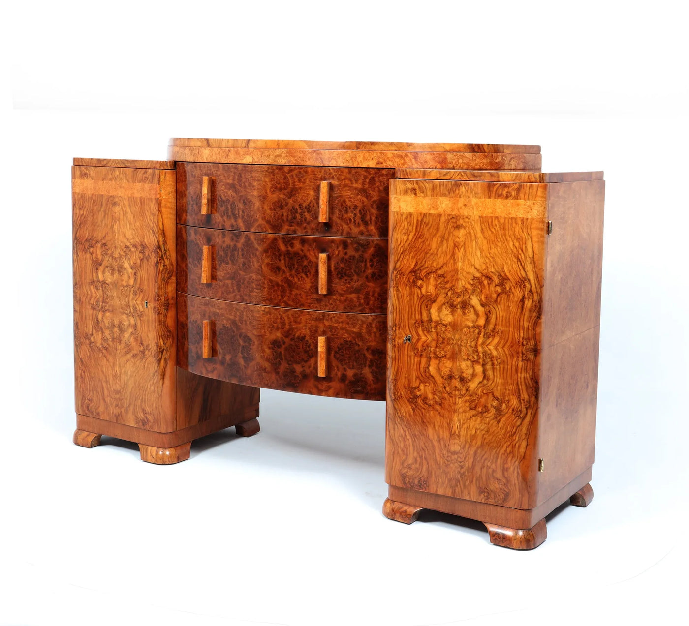 English Art Deco Burr Walnut Sideboard