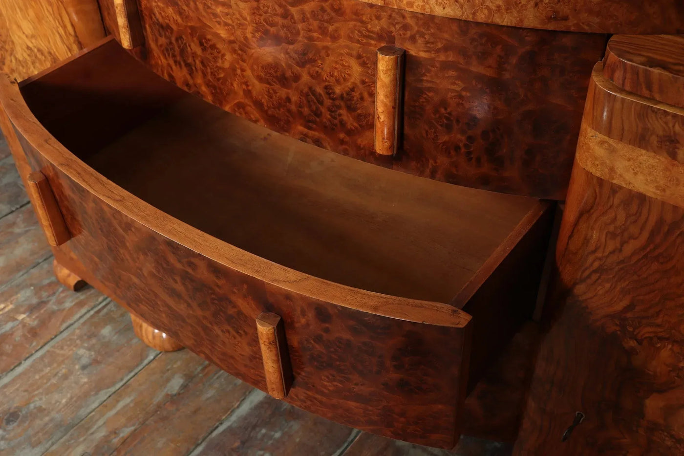 English Art Deco Burr Walnut Sideboard