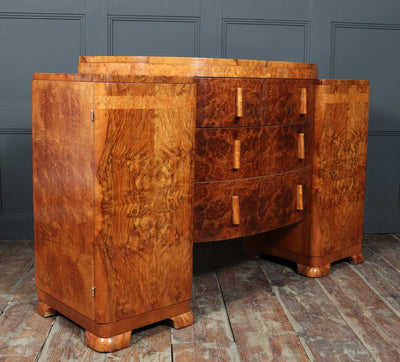 English Art Deco Burr Walnut Sideboard