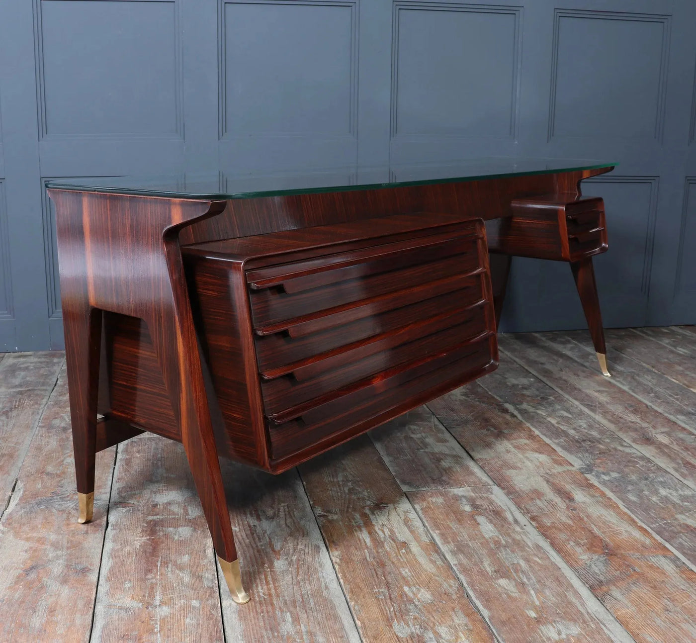 Mid century Italian Desk by Dassi in Macassar Ebony