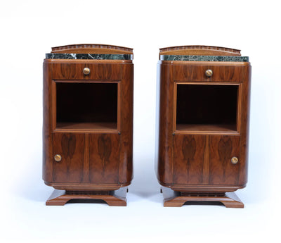 Pair of French Art Deco Walnut Bedside Cabinets