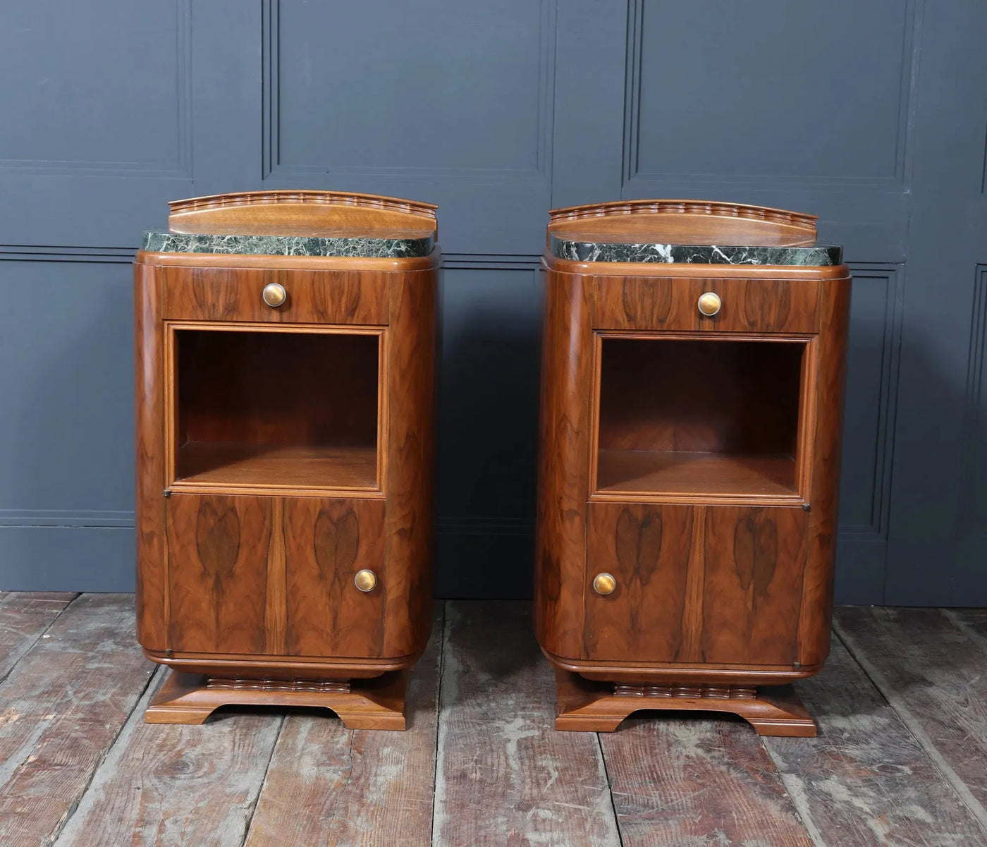 Pair of French Art Deco Walnut Bedside Cabinets