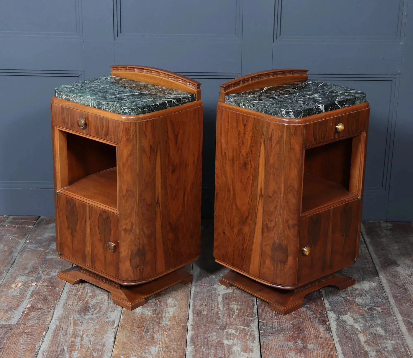 Pair of French Art Deco Walnut Bedside Cabinets