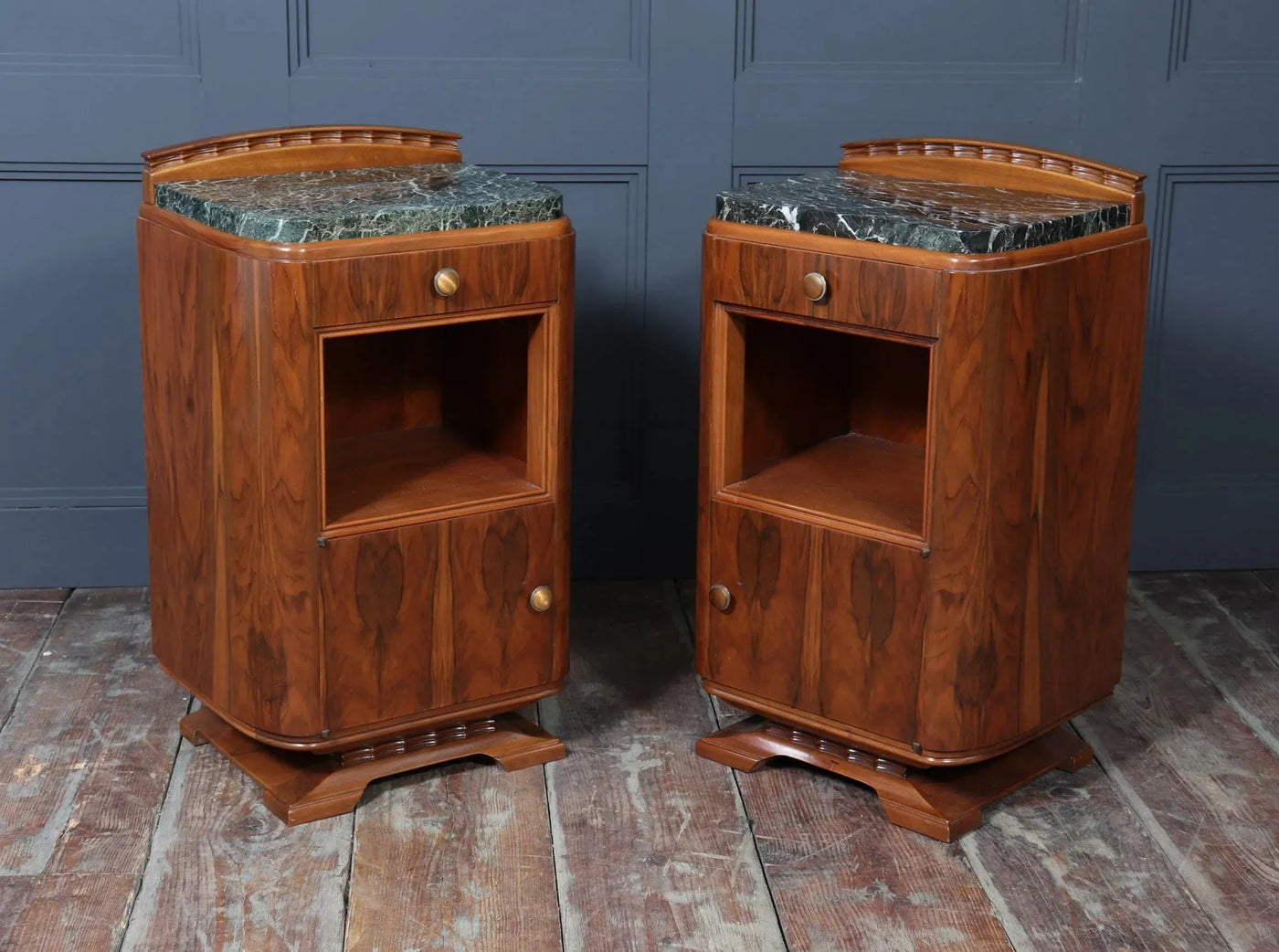 Pair of French Art Deco Walnut Bedside Cabinets