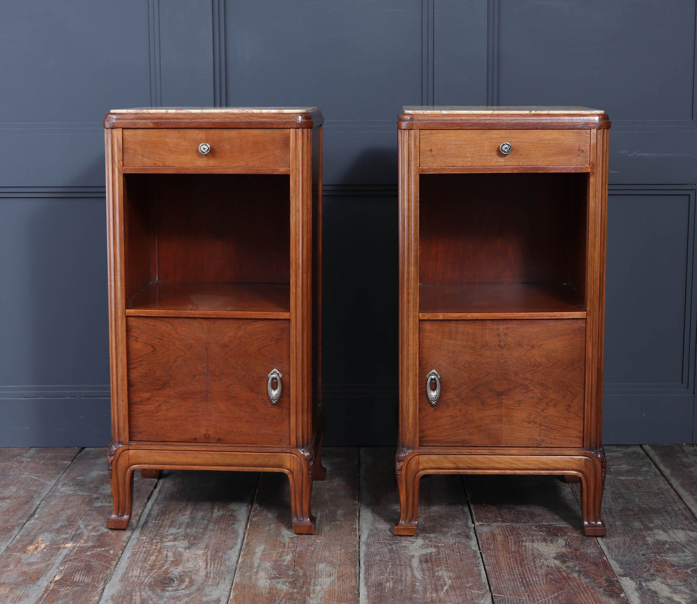 Pair of Art Nouveau Bedside Cabinets in Walnut