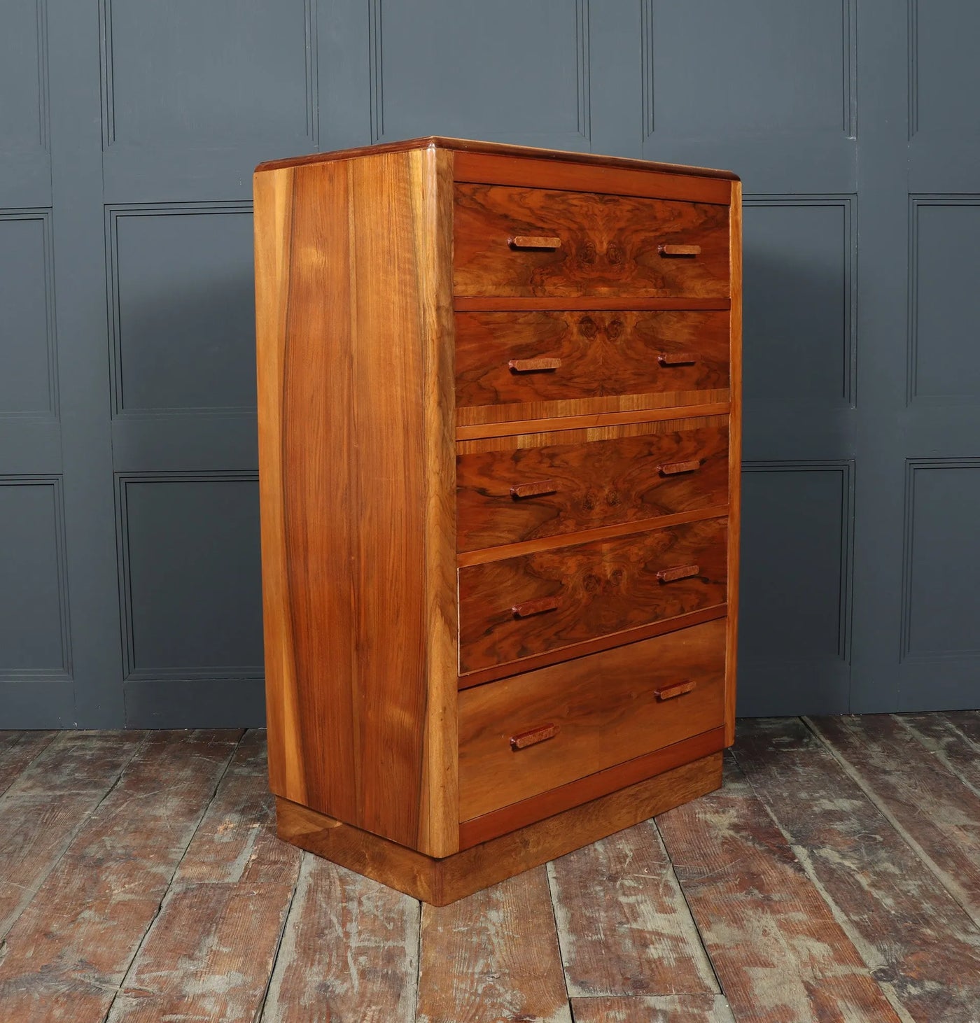 Large Art Deco Figured Walnut Chest of Drawers