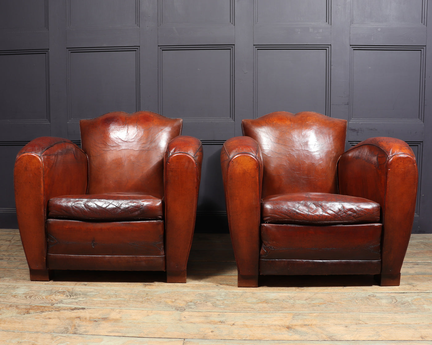 Pair of Moustache Back French Leather Club Armchairs room