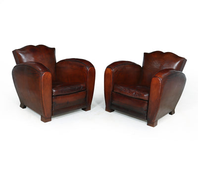 Pair of Moustache Back French Leather Club Armchairs 