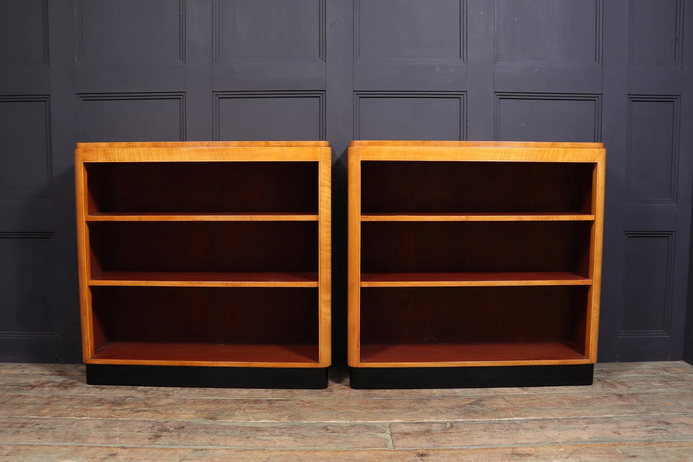 Pair of English Art Deco Sycamore Bookcases