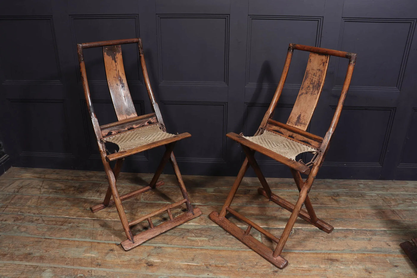 Pair of 17th century Chinese Folding Traveling Chairs room