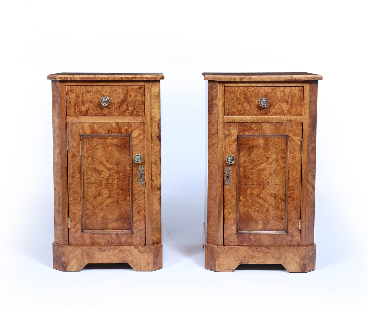 Pair of English Antique Burr Walnut Bedside Cabinets