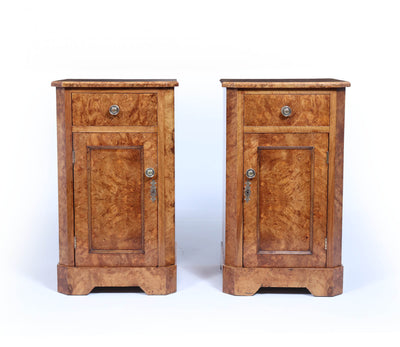 Pair of English Antique Burr Walnut Bedside Cabinets