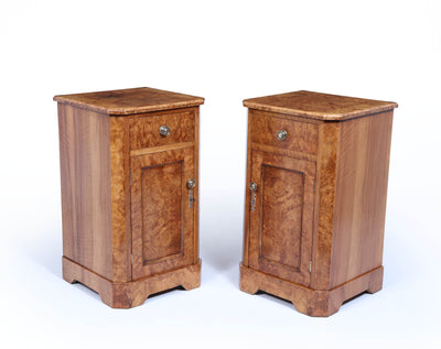 Pair of English Antique Burr Walnut Bedside Cabinets