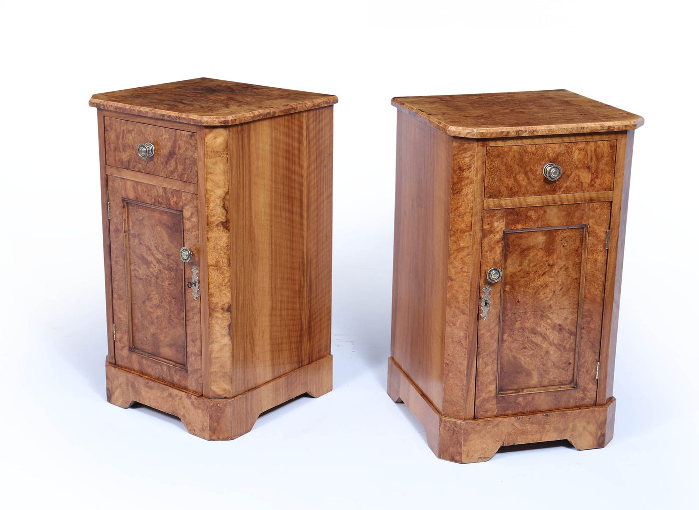 Pair of English Antique Burr Walnut Bedside Cabinets