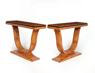 Pair of French Art Deco Console Tables in Amboyna